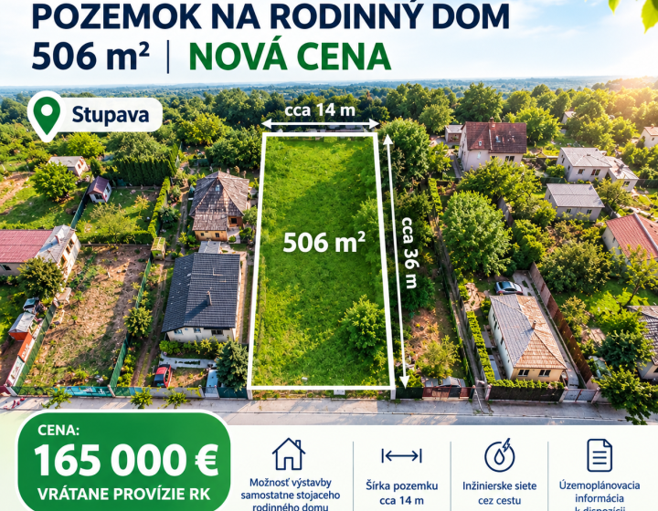 Stupava – pozemok 506 m² na rodinný dom | NOVÁ CENA 165 000 €